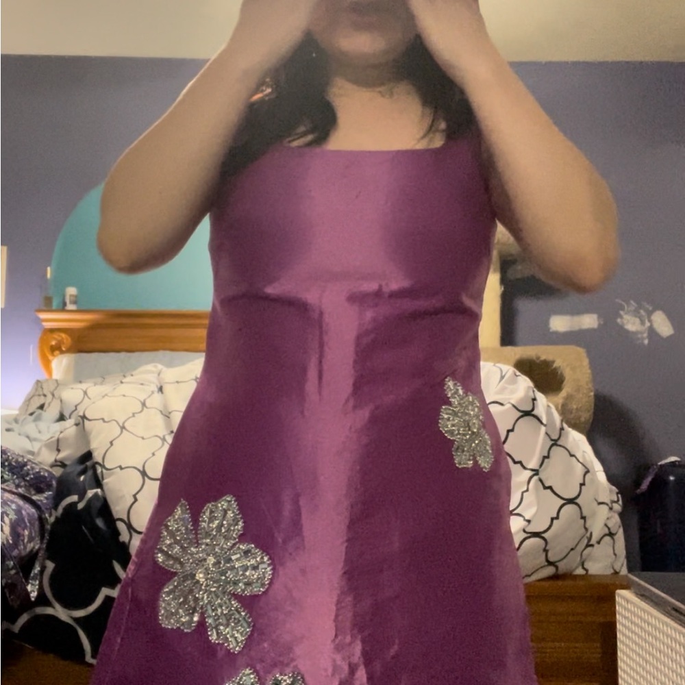 Chic Purple Mini Dress with Silver Floral Details